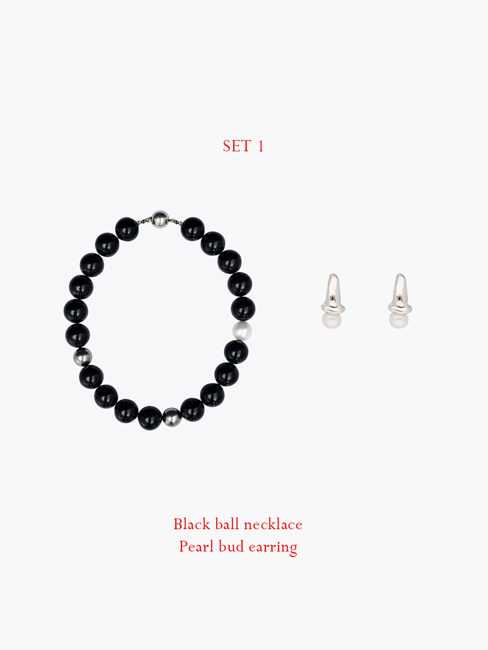 SET) Black ball necklace + Pearl bud earring